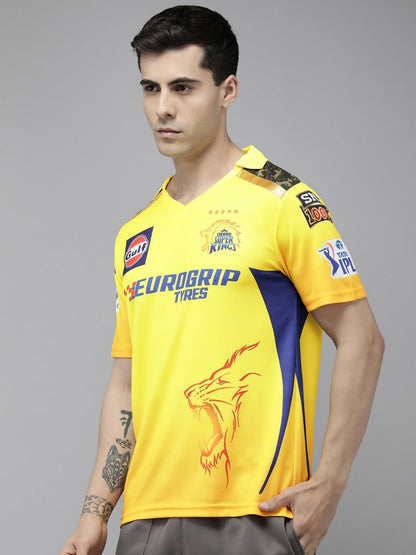 playR Men Sports Printed Polo Collar Dri-FIT CSK Fan 7 Dhoni T-shirt IPL, T20