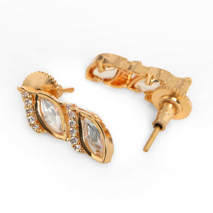 Boat Shaped Earrings with Diamond in Gold (Gold) - Ruby Raang