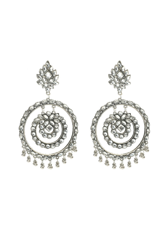 Mominos Fashion Johar Kamal Women's White Kundan Circles Earrings
