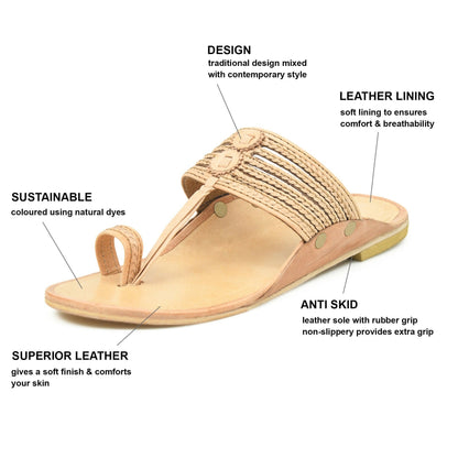 Stepsoft Men'S Natural Kolhapuri Chappal | Original Handcrafted Leather Ethnic Slippers