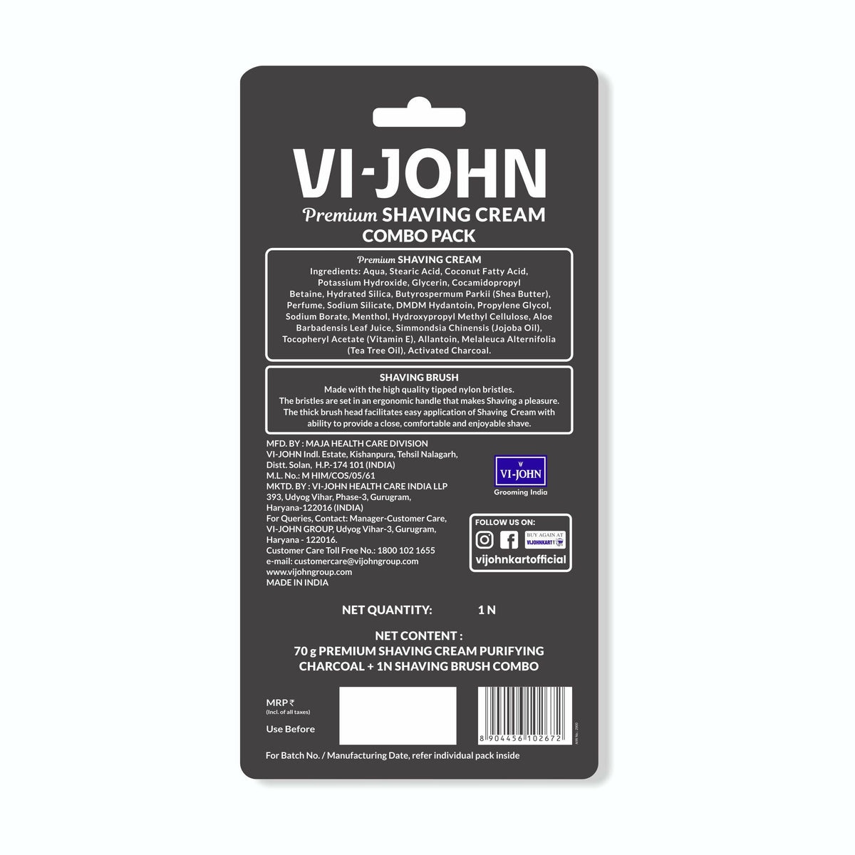 VI-JOHN Dermatologically Tested Premium Claming Aqua Shaving With Shaving Brush Cream Enriched with Aloevera & Almond Oil free From Silicone, Paraben & Mineral Oil