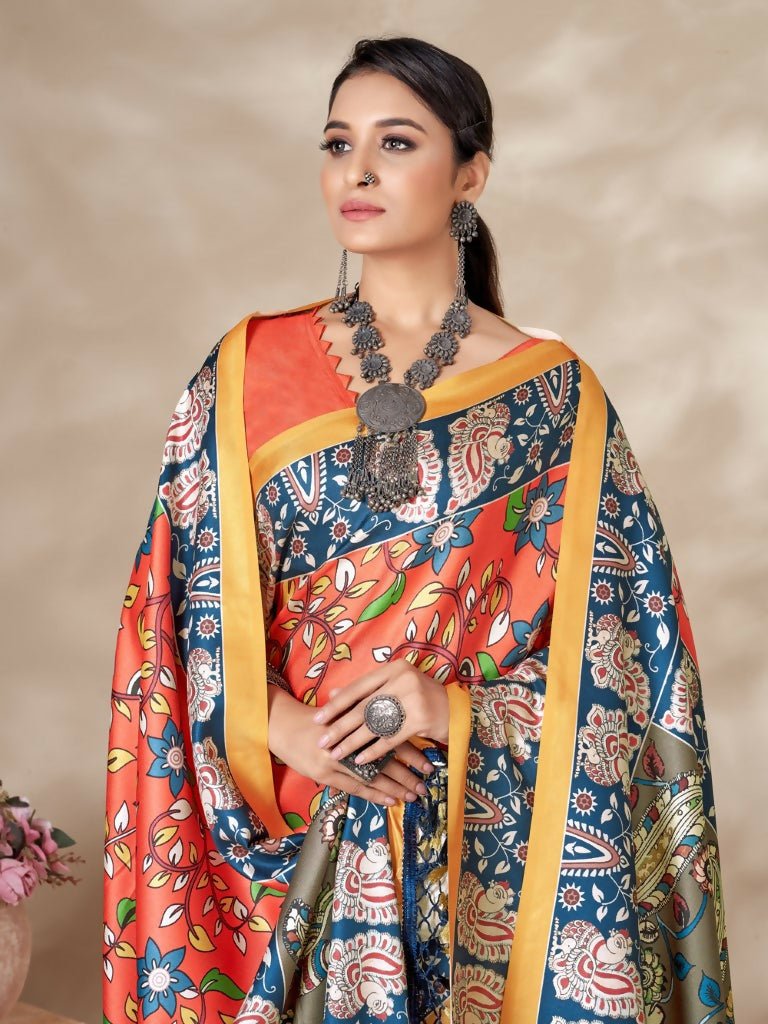 Aayaa Designer Winter Collection Printed Saree With Shawl - Multi Color