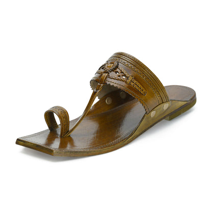 Stepsoft Men'S Olive Brown Kolhapuri Chappal | Handcrafted Leather Ethnic Slip-On Slippers