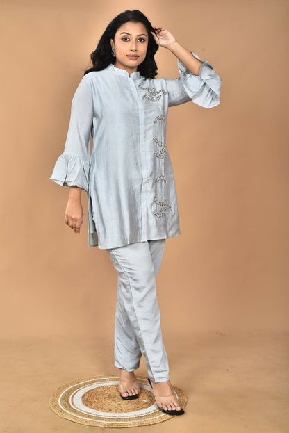 Morchari Women Hand Embroidery Co-Ords-Grey