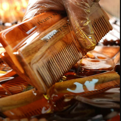 Ivory Natural Dual Tooth Kacchi Neem Comb Infused With Organic Oil For Gentle Detangling And Straightning Hair