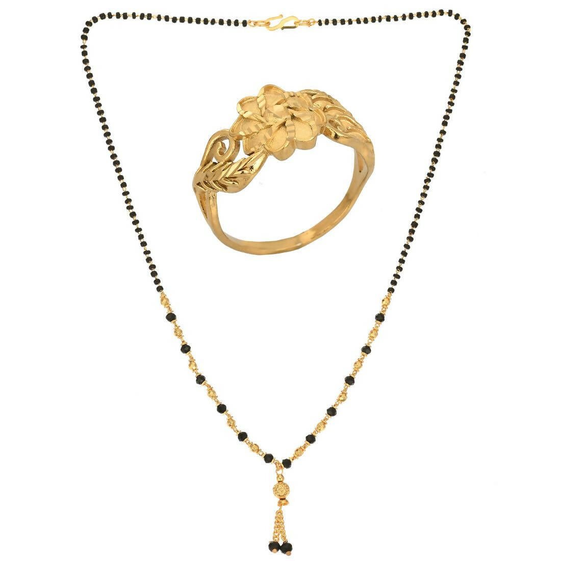 AanyaCentric Gold-Polished Mangalsutra & Ring Set