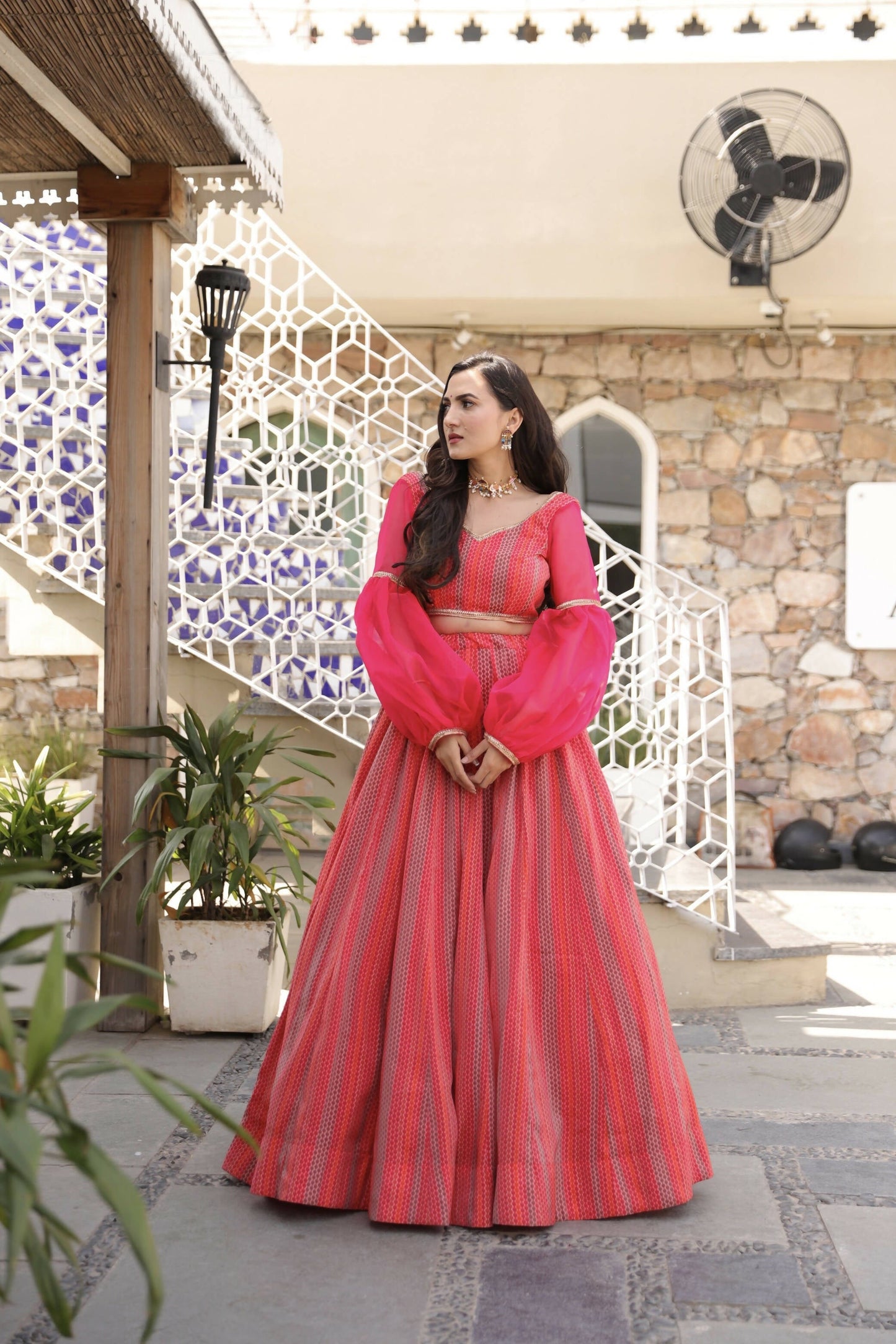 Wedding Designer Red Pink Chanderi Designer Lehenga - Anbazaar