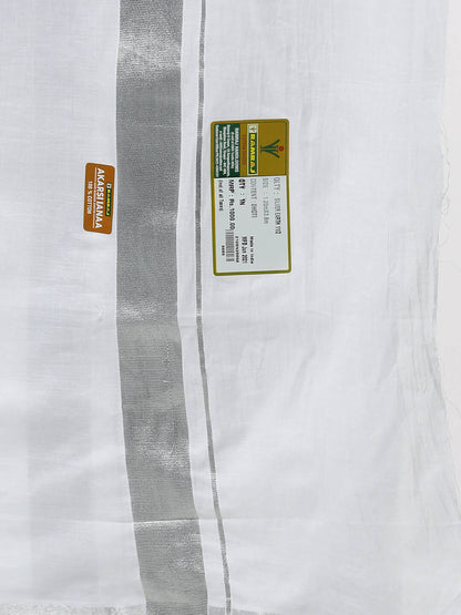 Ramraj Cotton Mens Pure Cotton 1 1 / 2 " Silver Jari Dhoti - White