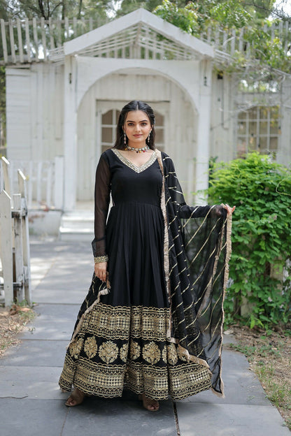 Joban Fashion Black Georgette Sequence Embroidery Work Kurta Set