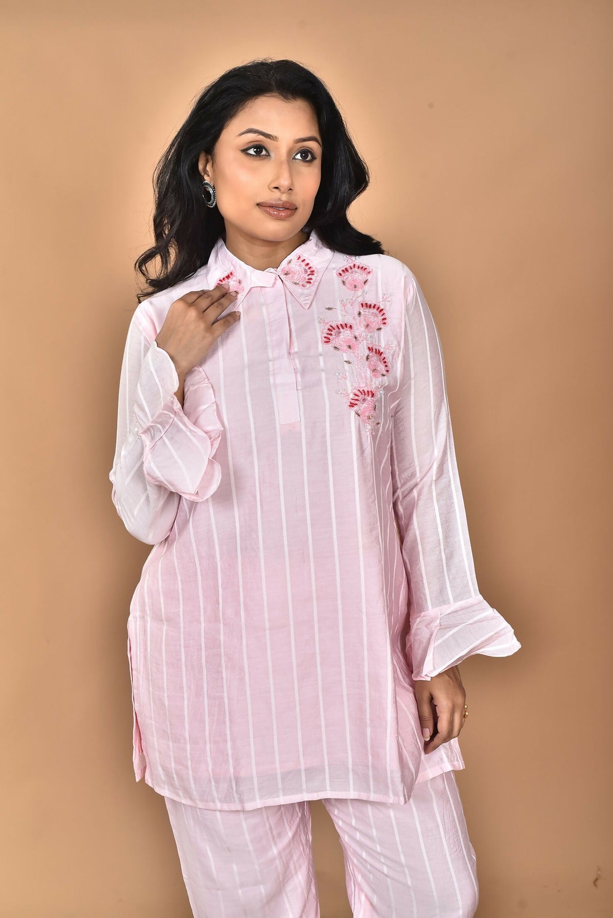 Morchari Women And Hand Embroidery Co-Ords-Pink