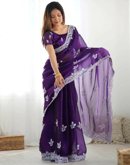 Joban Fashion Shimmer Chiffon Pastel Purple Color Sequence Saree
