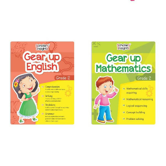 Scholars Insights Gear Up English & Maths Grade 2 Books Set of 2|Grammar Skills, Logical Reasoning, Problem Solving Book for Kids| Ages 7-8 Years