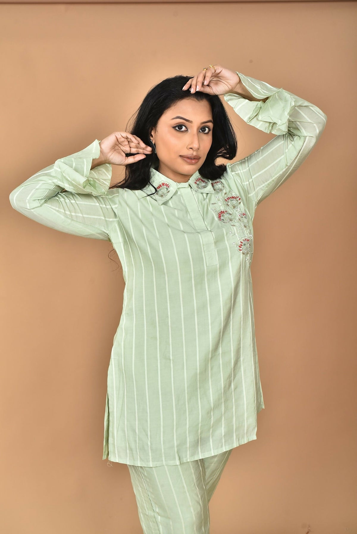 Morchari Women And Hand Embroidery Co-Ords-Green