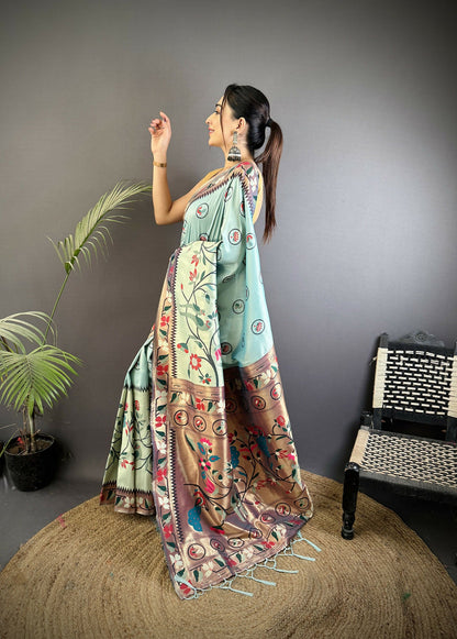 Joban Fashion Turquoise Blue Paithani Soft Silk Meenakari Saree