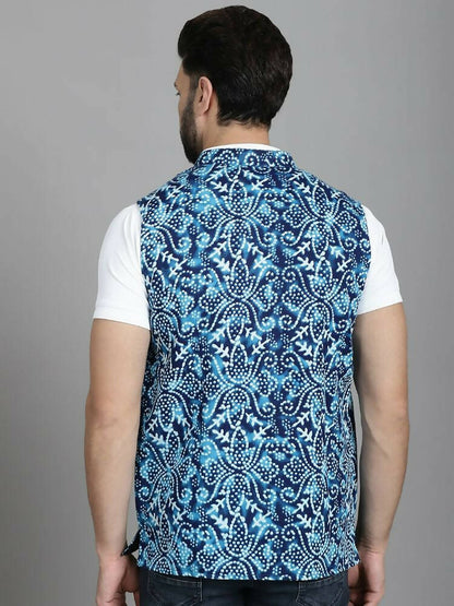 Even Apparels Nehru Jacket With Welt Pockets - Blue
