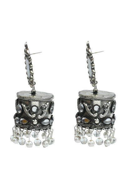 Mominos Fashion Johar Kamal Women Silver Oxidised Jhumkas