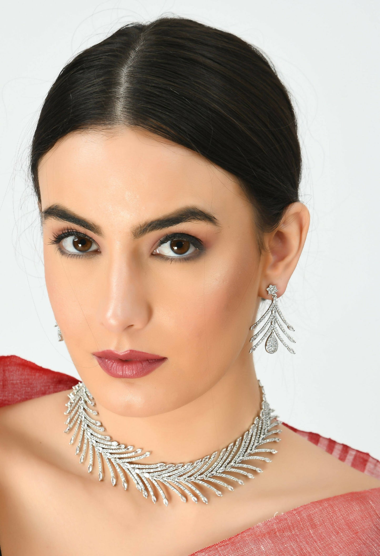 Mominos Fashion Johar Kamal Silver-Plated American Diamond White Choker Set