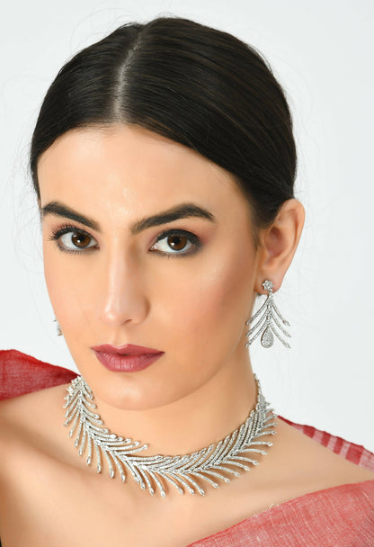 Mominos Fashion Johar Kamal Silver-Plated American Diamond White Choker Set