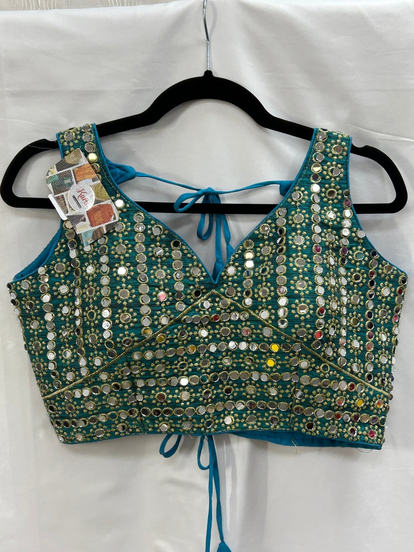 Teal blue mirror blouse