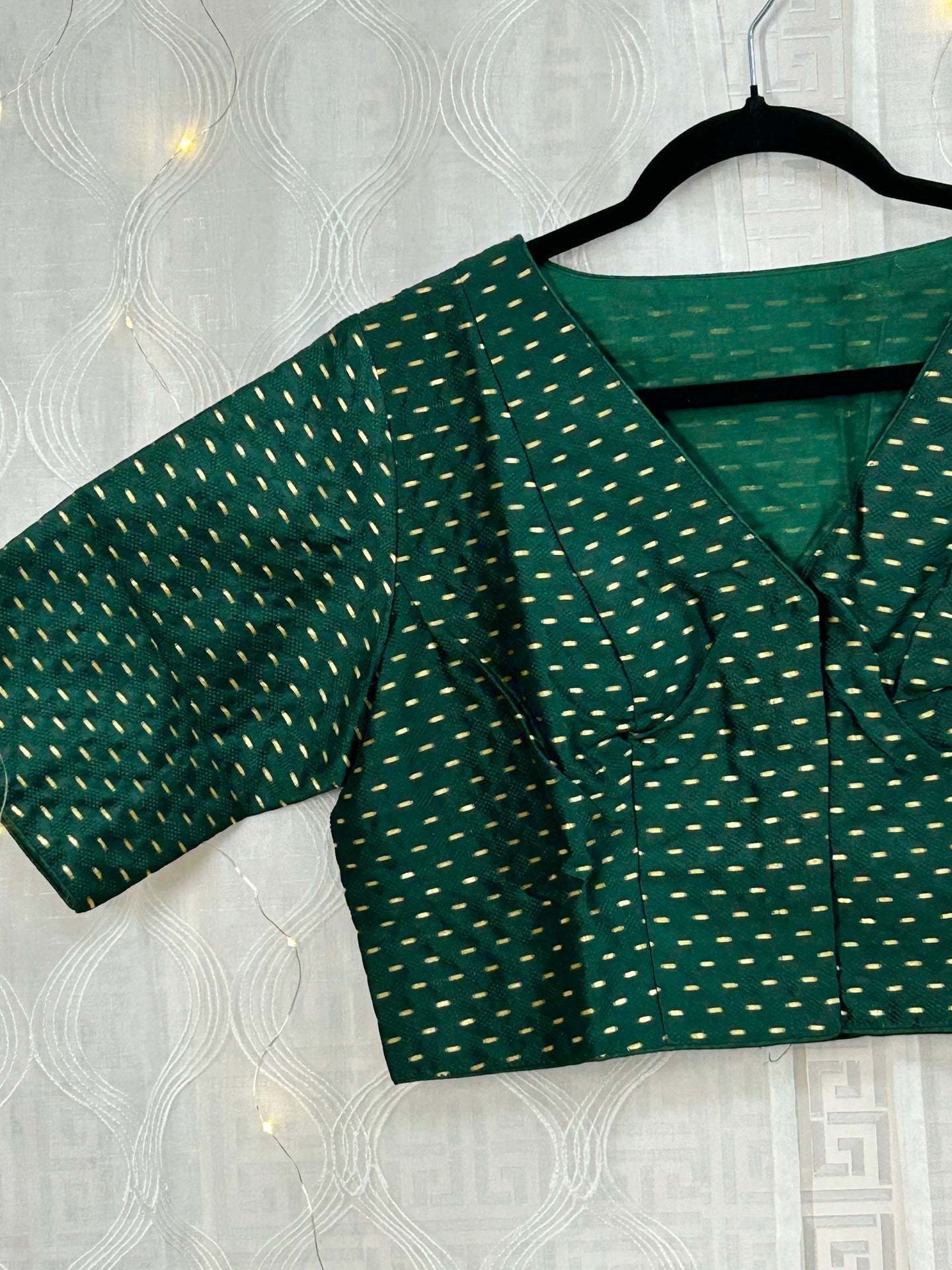 V neck blouse : bottle green color