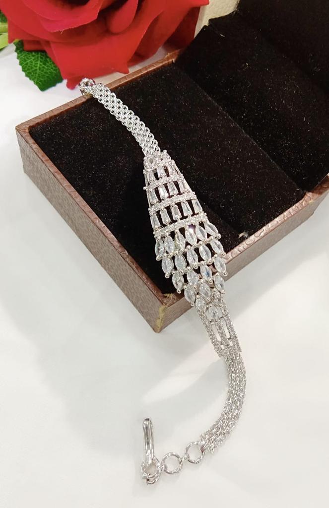 Rhodium-Plated Alloy American Diamond Studded Designer Bracelets - The Pari