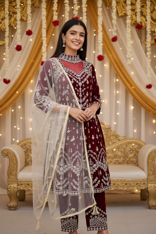 Designer Velvet long kurti with pant