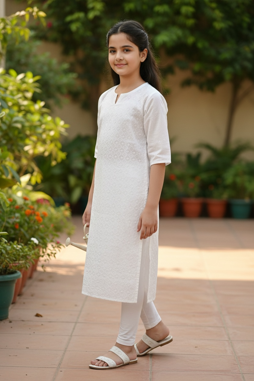 White cotton Kurti for kids : girls