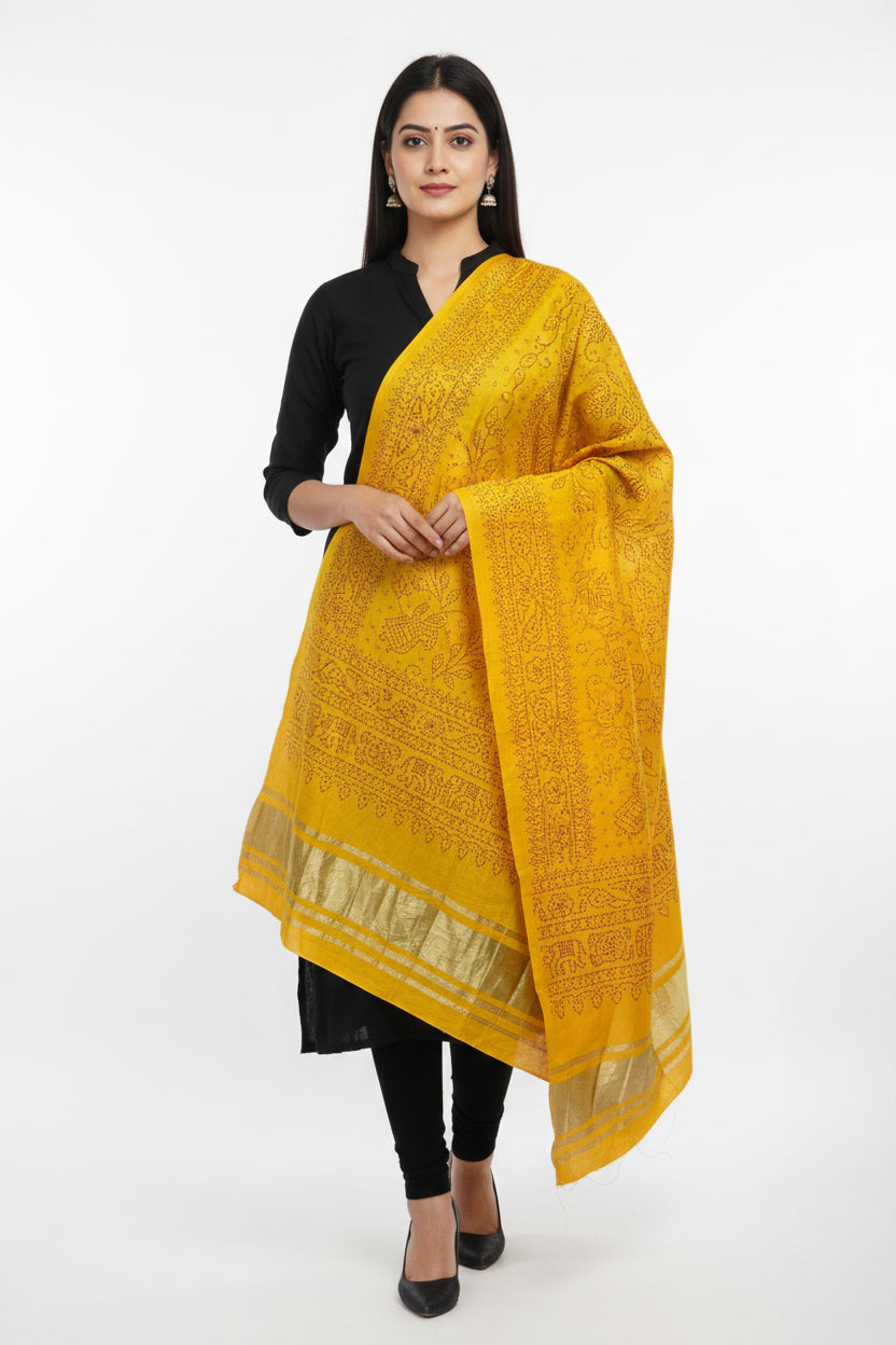 Yellow gajji silk dupatta