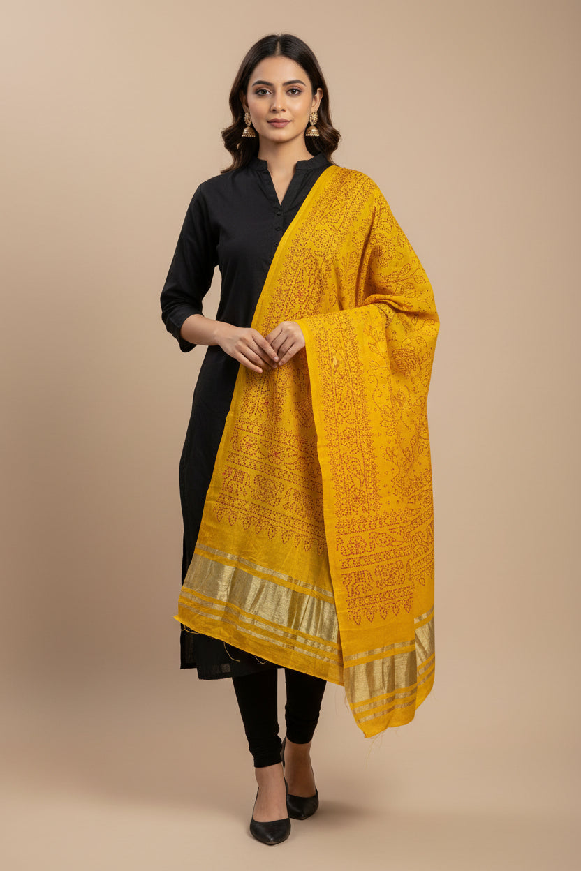 Yellow gajji silk dupatta