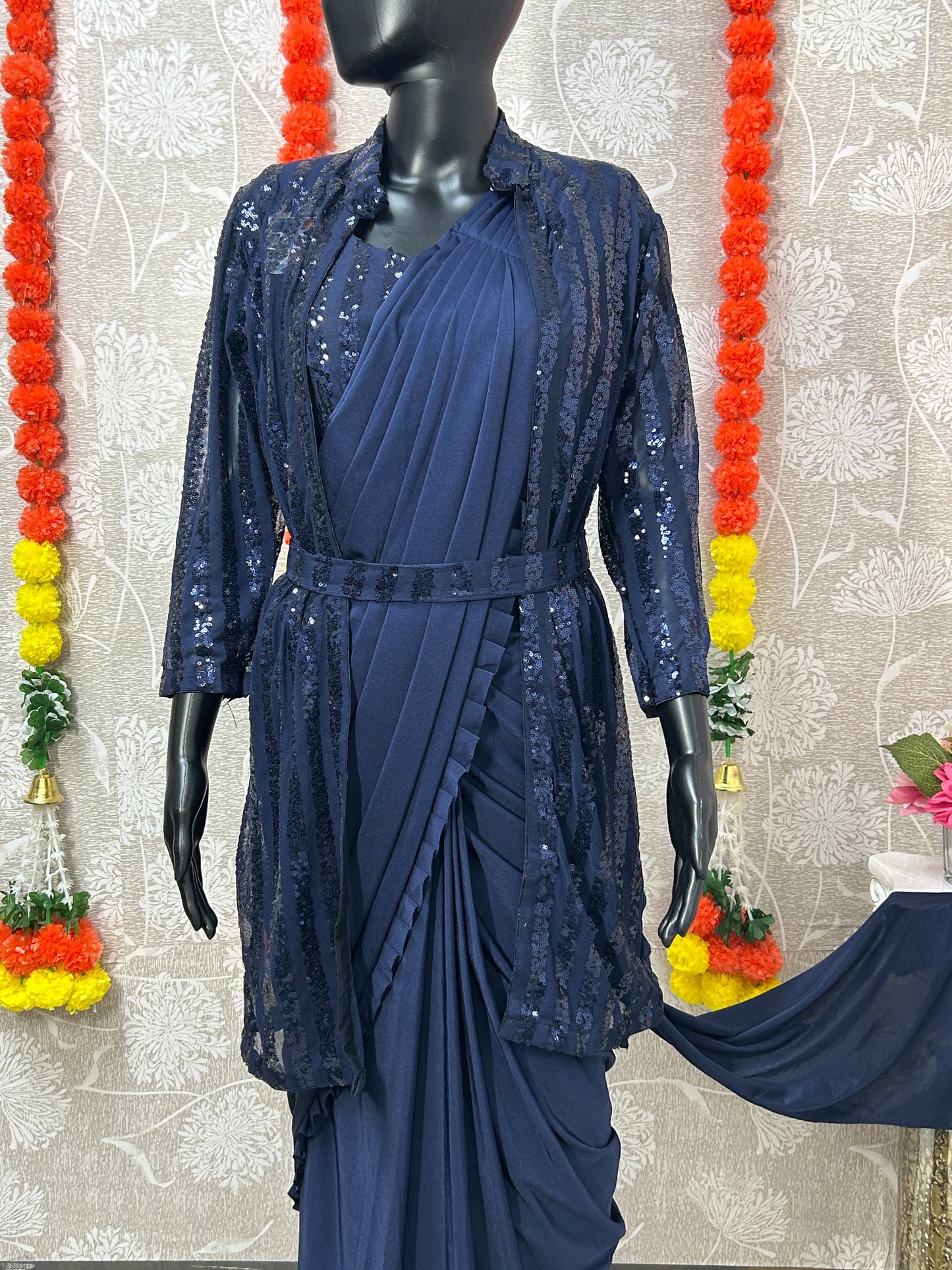 Readymade saree with blouse and shrug