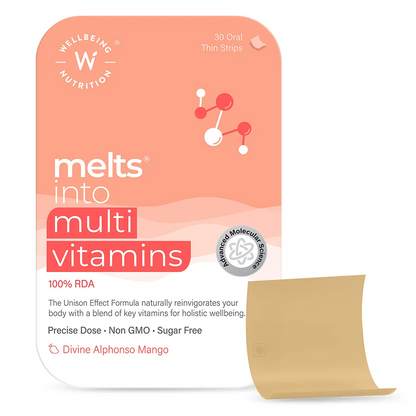 Wellbeing Nutrition Melts Into Multivitamins Oral Strips-Divine Alphonso Mango Flavor