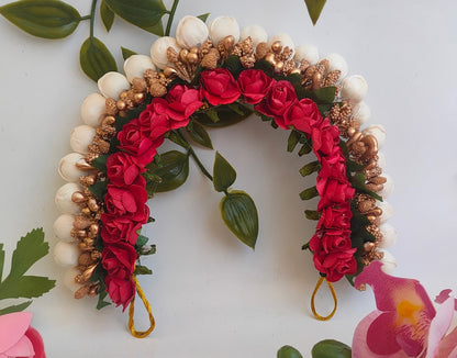 Red & Gold Flower Hair Gajra