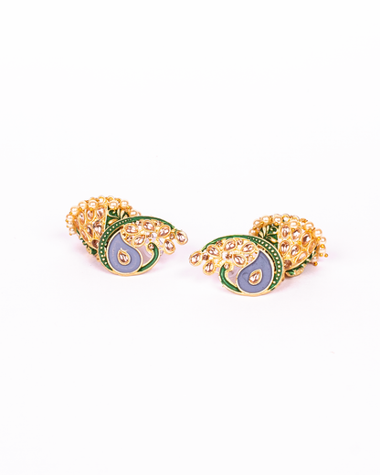 Gold-Polished Alloy Enamel & Stone Studded Jhumki Earrings - The Pari