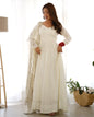 Lorenvalley Fashion Offwhite Pure Roman Silk Chanderi Fabric Fully Flared Anarkali Pant With Dupatta Set - Off White