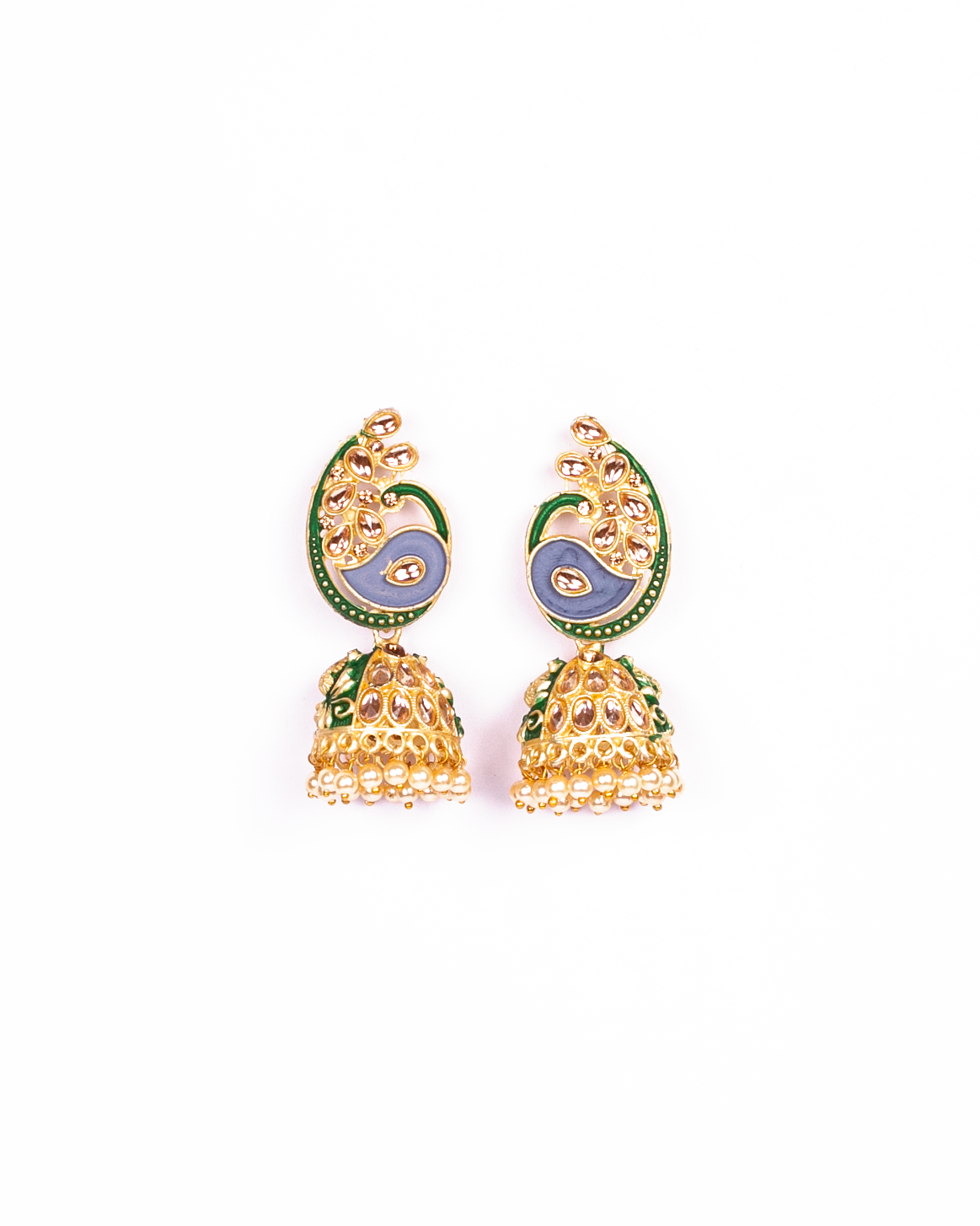 Gold-Polished Alloy Enamel & Stone Studded Jhumki Earrings - The Pari