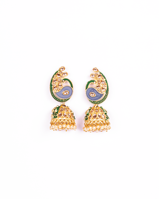 Gold-Polished Alloy Enamel & Stone Studded Jhumki Earrings - The Pari