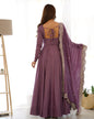 Lorenvalley Fashion Mauve Pure Roman Silk Chanderi Fabric Fully Flared Anarkali Pant With Dupatta Set - Mauve