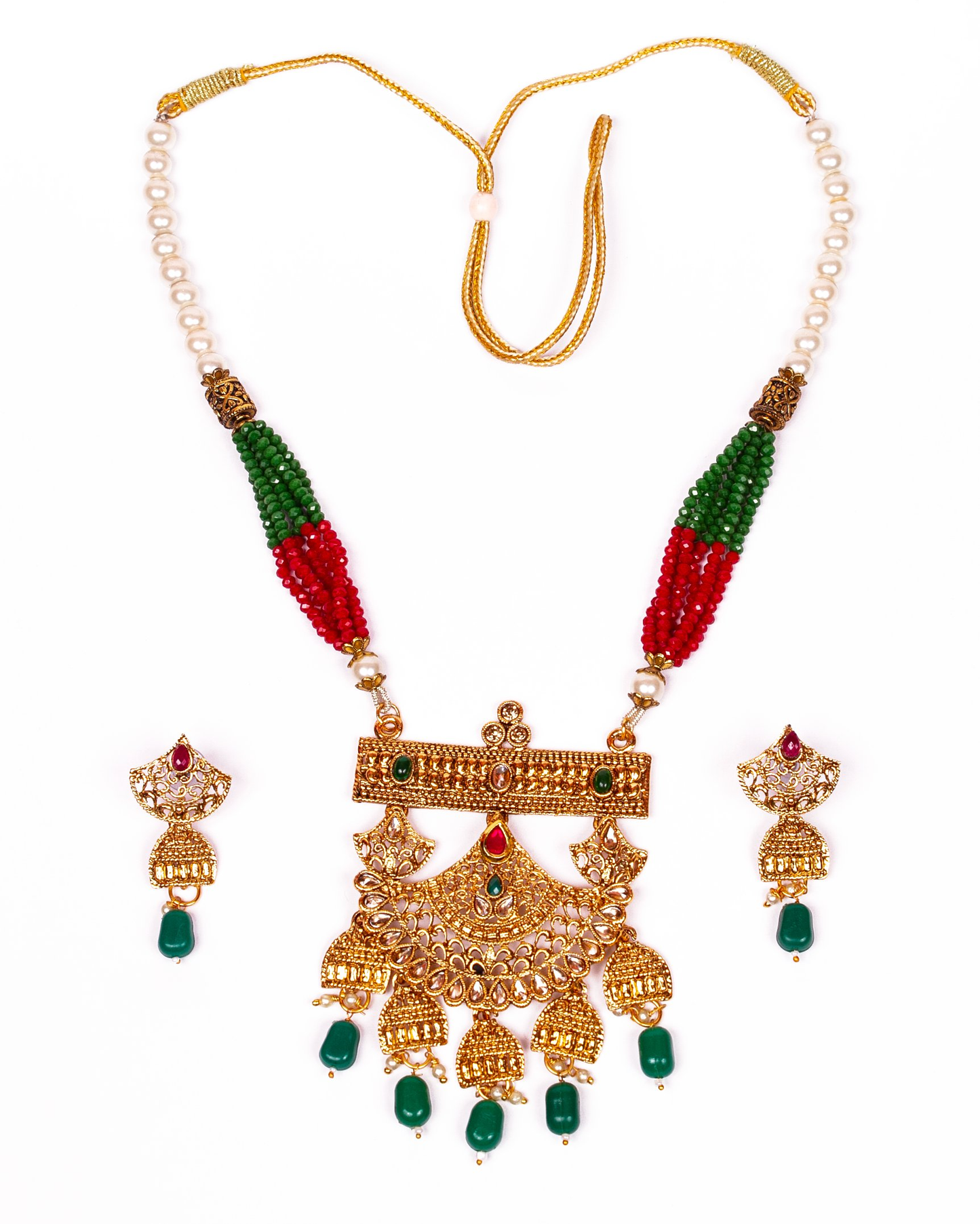 Gold-Polished Alloy Pearl And Beads Mala Pendant Set - The Pari