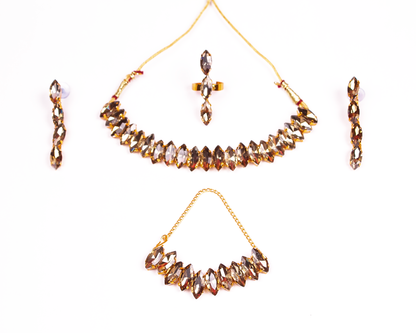 Gold-Polished Alloy Rhinestones Studded Single Line Necklace Set - The Pari