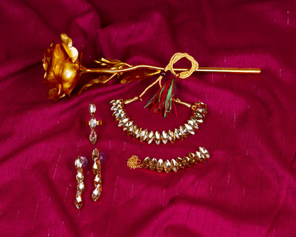 Gold-Polished Alloy Rhinestones Studded Single Line Necklace Set - The Pari