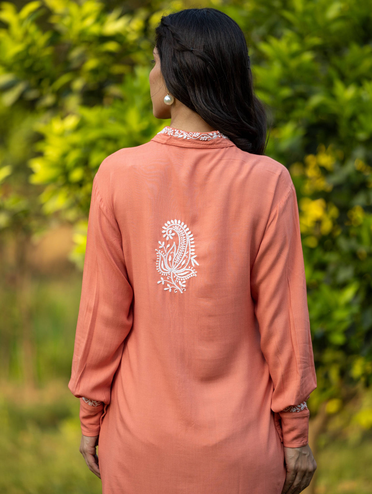 Gharana India Luxury Rayon Blush Red Chikankari Long Shirt