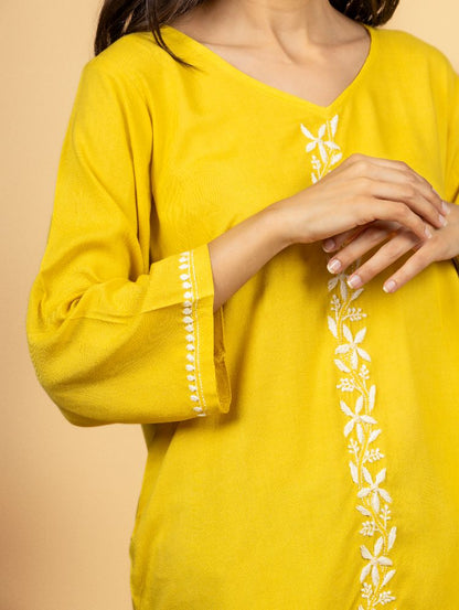 Gharana India Luxury Rayon Yellow Chikankari Top