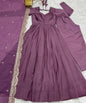 Lorenvalley Fashion Mauve Pure Roman Silk Chanderi Fabric Fully Flared Anarkali Pant With Dupatta Set - Mauve