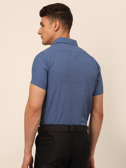 Jainish Men's Mens Brought Checked Formal shirts - Blue