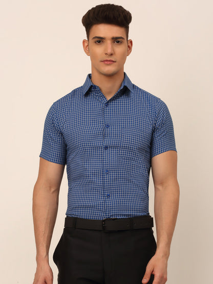 Jainish Men's Mens Brought Checked Formal shirts - Blue
