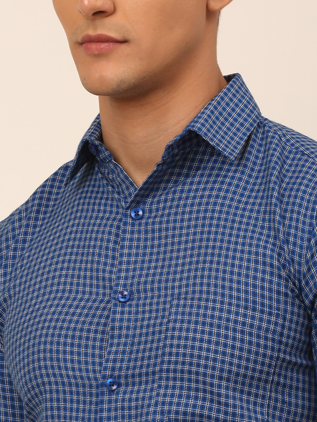 Jainish Men's Mens Brought Checked Formal shirts - Blue