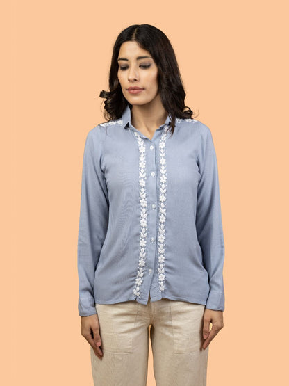 Gharana India Rayon Grey Coloured Chikankari Shirt Top