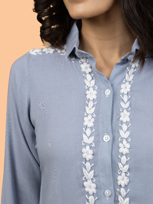 Gharana India Rayon Grey Coloured Chikankari Shirt Top