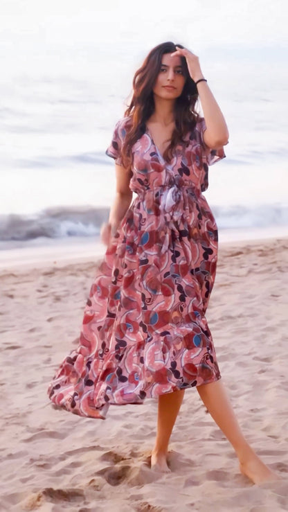 Noroke Sustainable fabric | Bemberg Brown Printed High Low Dress