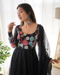 Lorenvalley Fashion Black Soft Organza Silk With Floral Print Fully Flared Anarkali Pant With Dupatta Set - Black